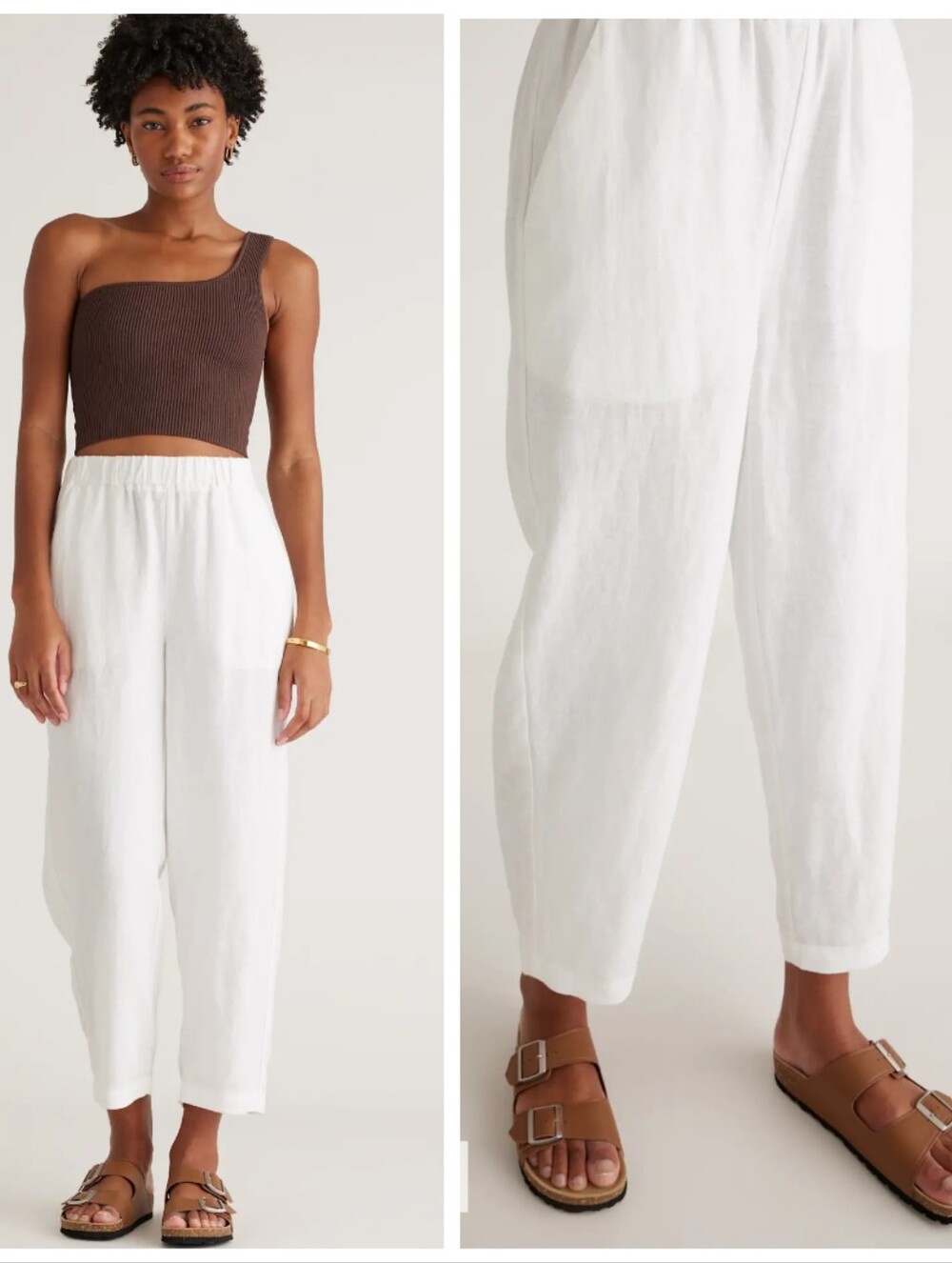 Quince White 100% European Linen Pants Women's Large Relaxed Lagenlook Coastal - Picture 2 of 10
